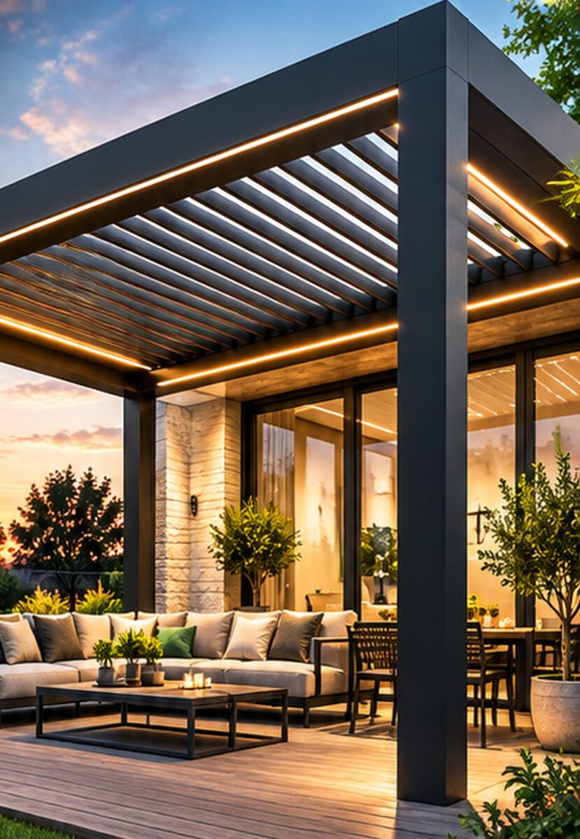Pergola bioclimatique en aluminium sur une terrasse