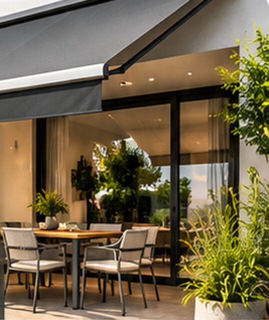 Store extérieur motorisé au-dessus d’une terrasse